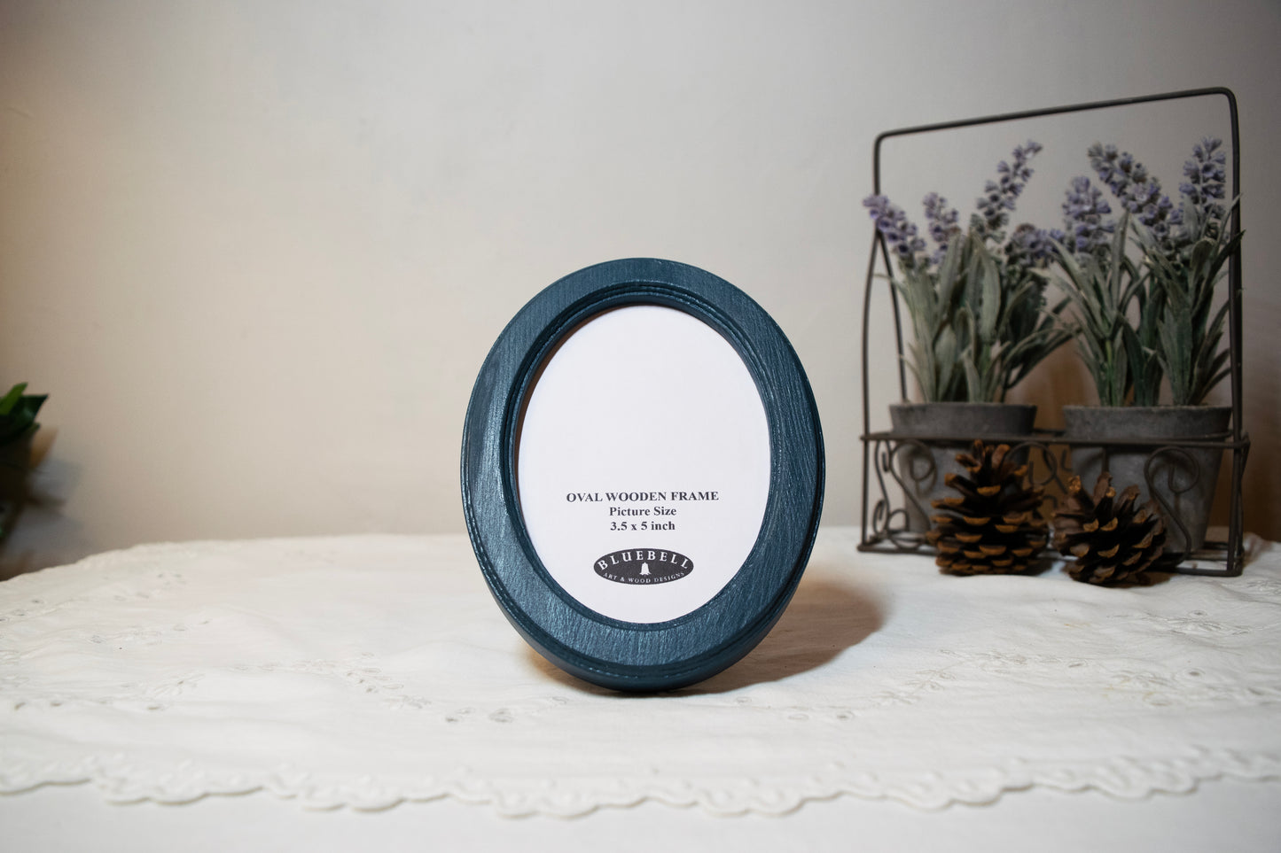 Teal Blue 3.5" x 5" Oval Handmade Wooden Photo Picture Frame