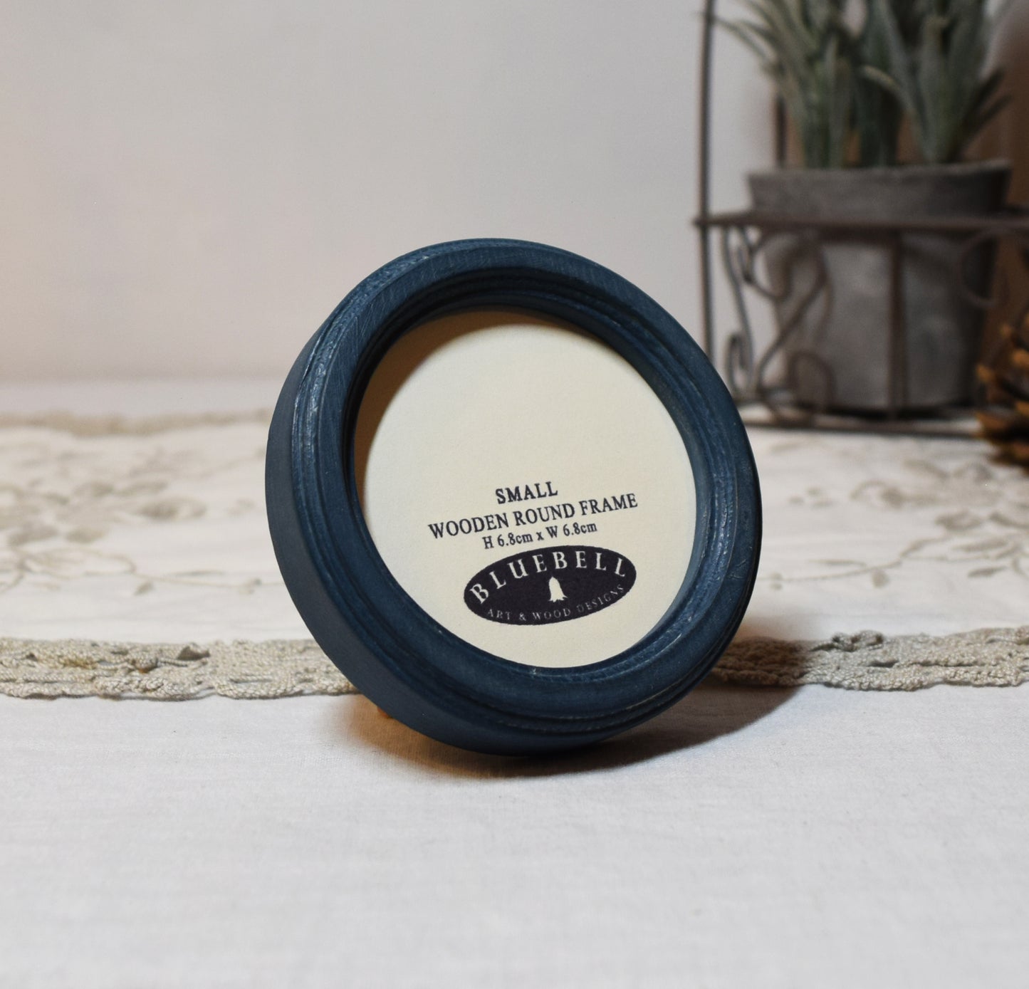 Teal Blue 2.5" x 2.5" Round Handmade Wooden Photo Picture Frame
