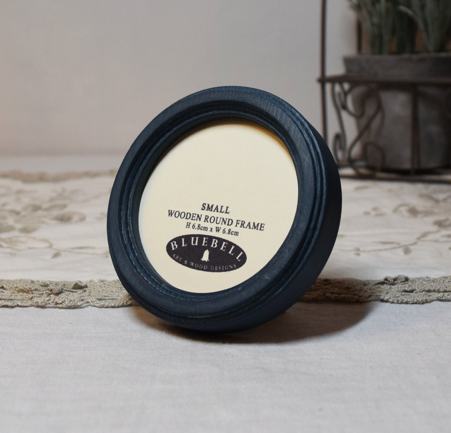 Teal Blue 2.5" x 2.5" Round Handmade Wooden Photo Picture Frame
