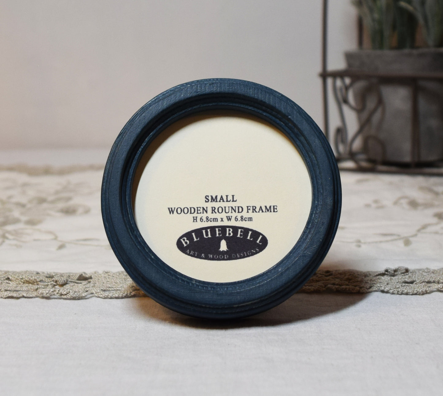 Teal Blue 2.5" x 2.5" Round Handmade Wooden Photo Picture Frame