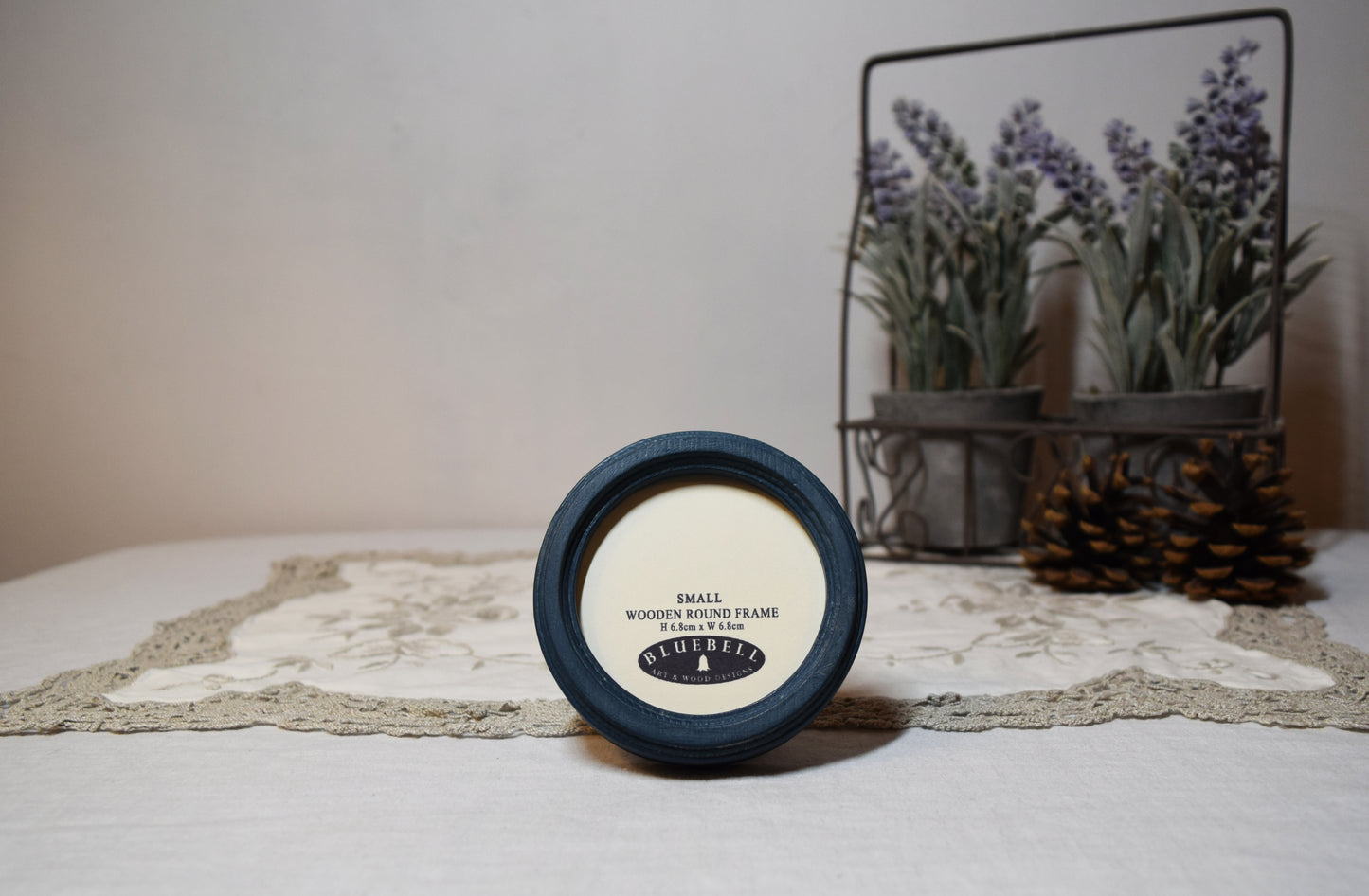 Teal Blue 2.5" x 2.5" Round Handmade Wooden Photo Picture Frame