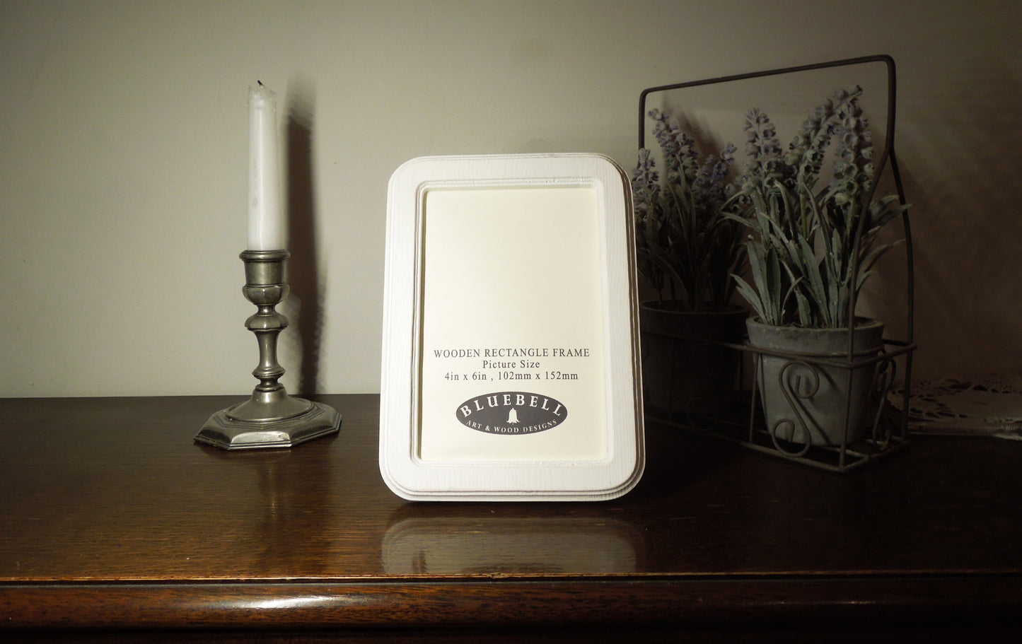 White 4" x 6" Rectangle Roman Edged Handmade Wooden Photo Picture Frame