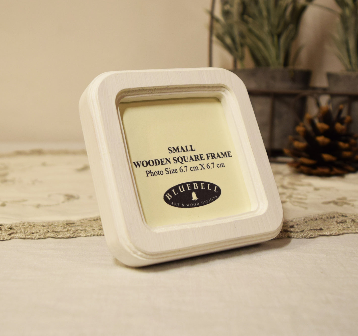 White 2.5" x 2.5" Square Handmade Wooden Photo Picture Frame
