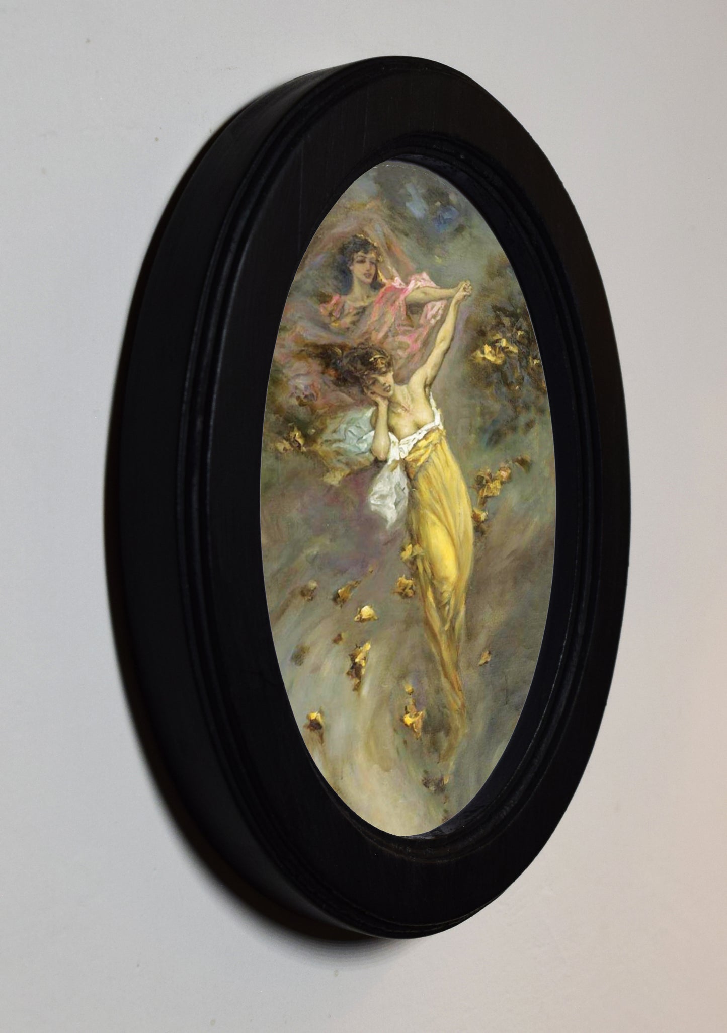 Wilhelm Kotarbiński Two Girls in Yellow and Pink 4" x 6" Oval Wooden Framed Classic Art Print