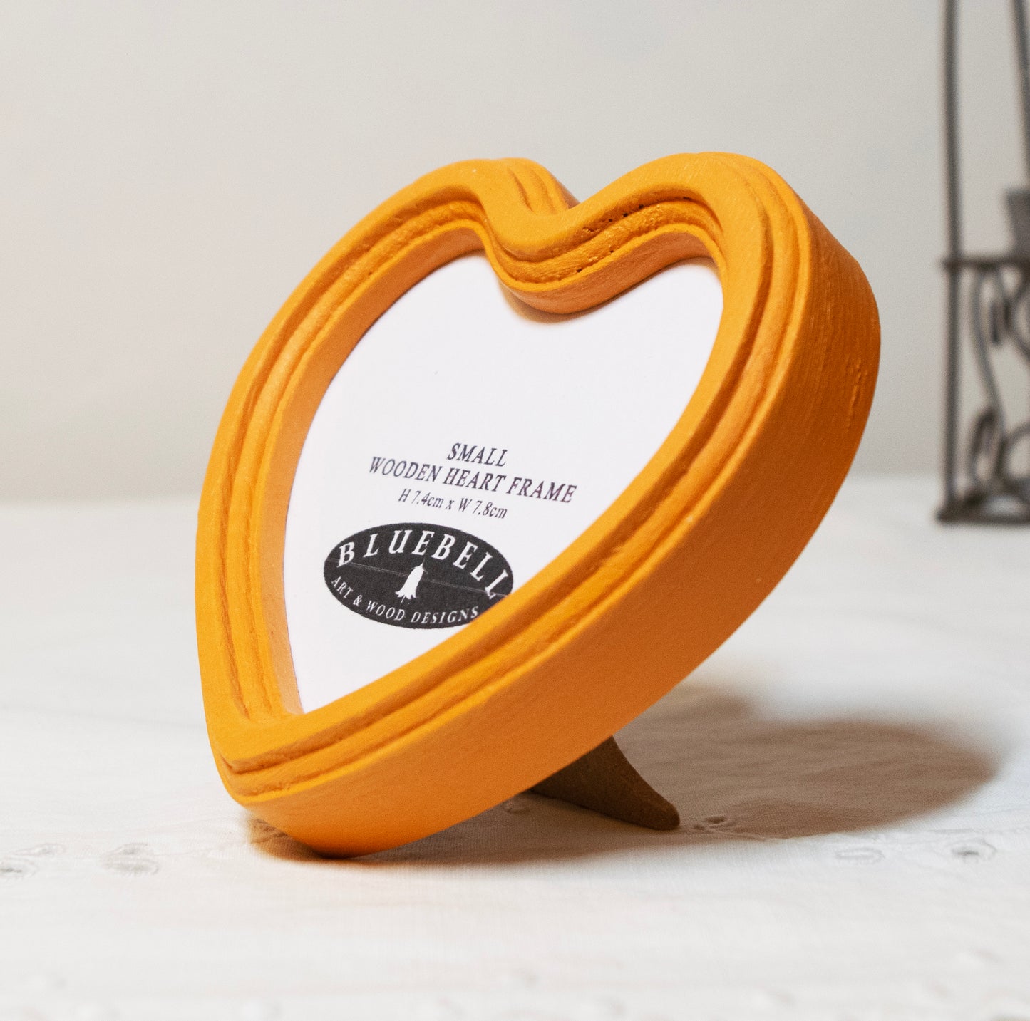 Orange 3" x 3" Heart Handmade Wooden Photo Picture Frame