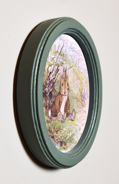 Beatrix Potter Benjamin Bunny 3" x 4" Oval Wooden Framed Print