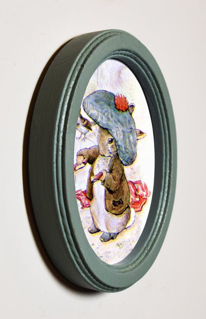Benjamin Bunny With Hat Beatrix Potter Duck Egg Oval Wooden Framed Print 3"x4"