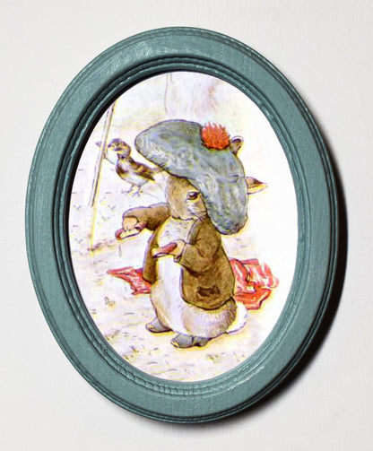 Benjamin Bunny With Hat Beatrix Potter Duck Egg Oval Wooden Framed Print 3"x4"