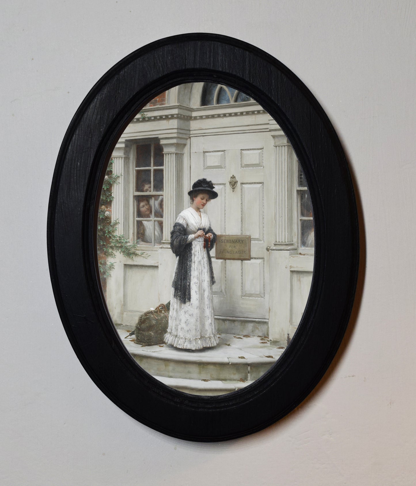 Edmund Blair Leighton - The New Governess 4" x 6" Oval Wooden Framed Classic Art Print