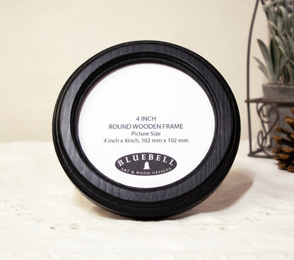 Black Round Shaped Wooden Photo Frame 8”x8”, 7”x7”, 6"x6", 5"x5", 4"x4", 3"x3", 2.5"x2.5"