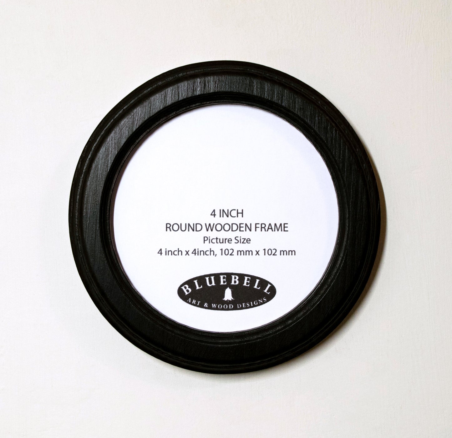 Black 4" x 4" Round Roman Edged Handmade Wooden Photo Picture Frame