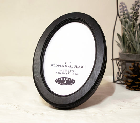 Black 4" x 6" Oval Roman Edged Handmade Wooden Photo Picture Frame