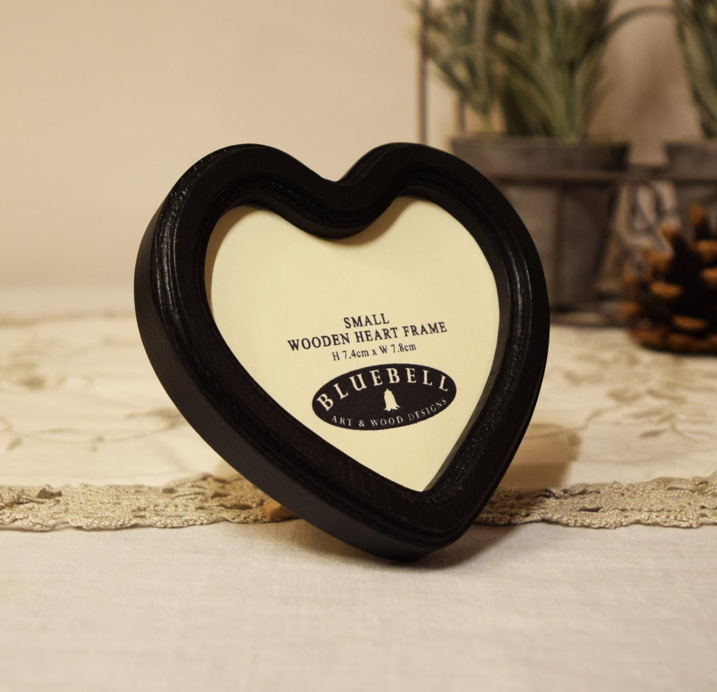 Black 3" x 3" Heart Handmade Wooden Photo Picture Frame