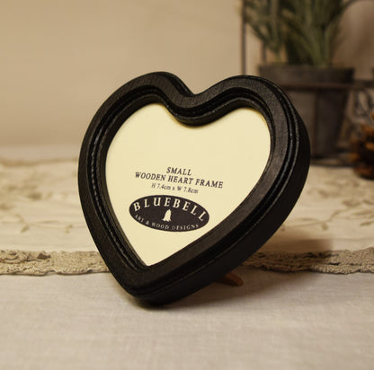 Black Heart Shaped Wooden Photo Frame 4"x4", 3"x3"