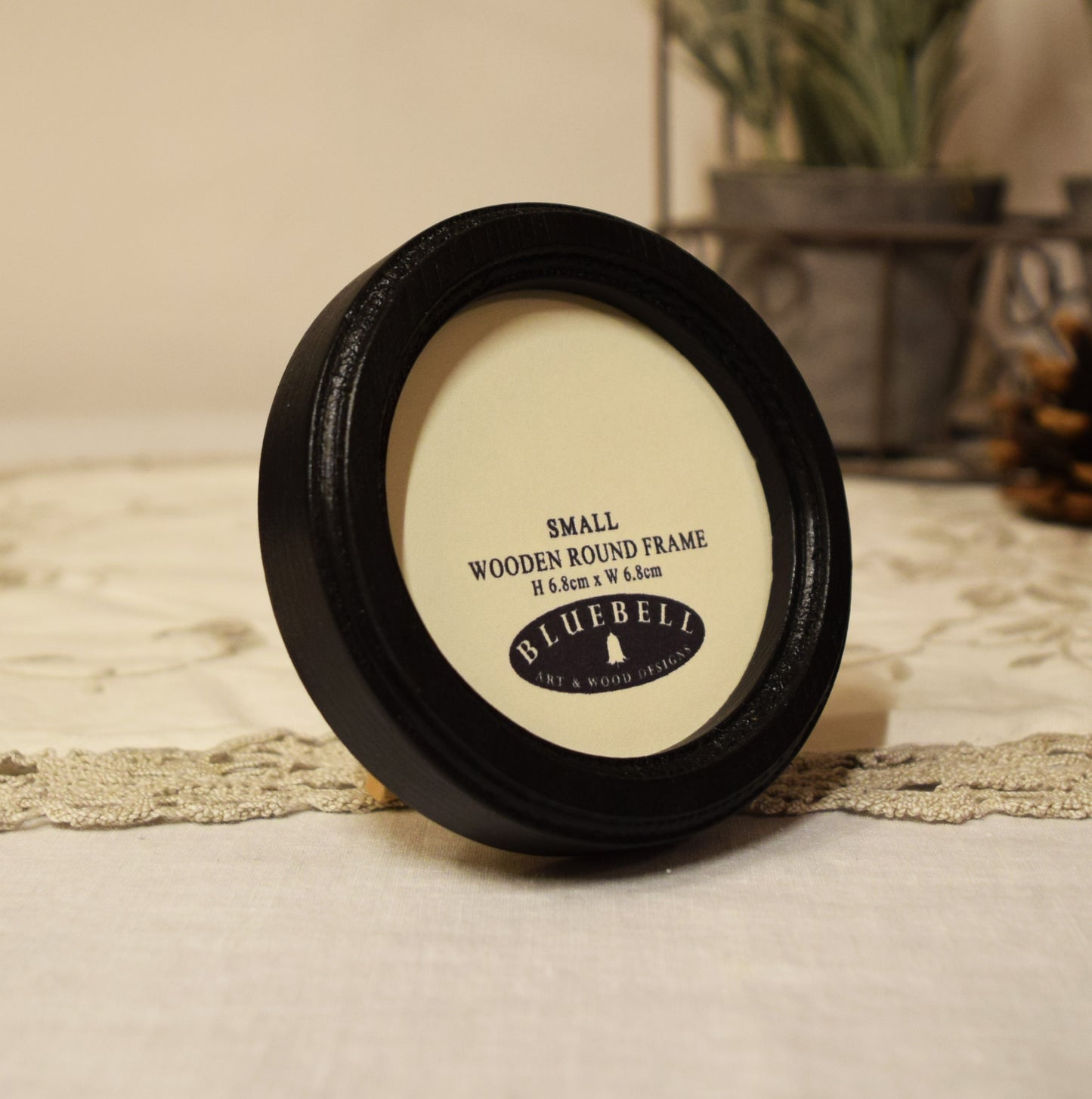 Black 2.5" x 2.5" Round Handmade Wooden Photo Picture Frame