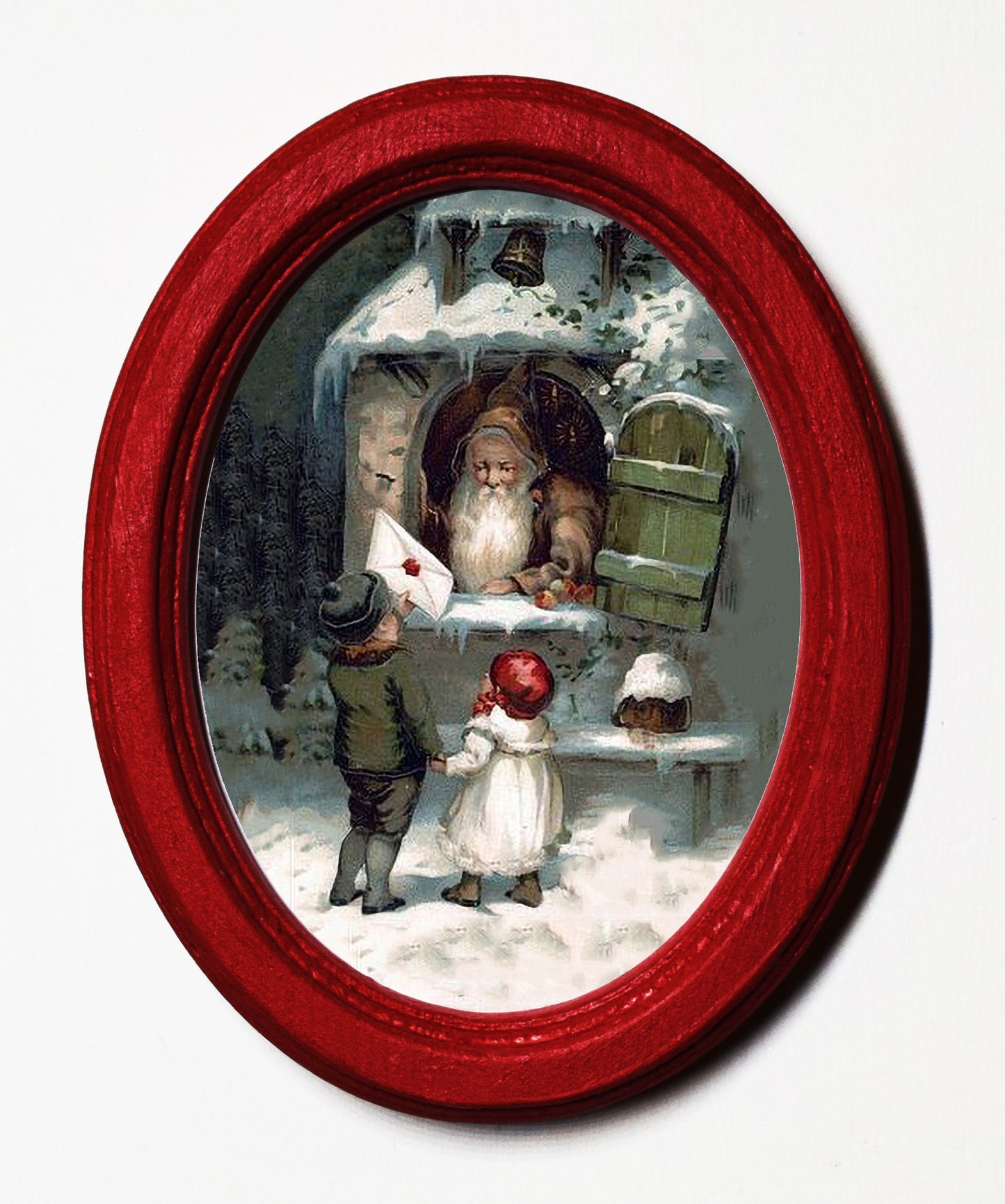 Santa's Shop Christmas 3" x 4" Oval Wooden Framed Print