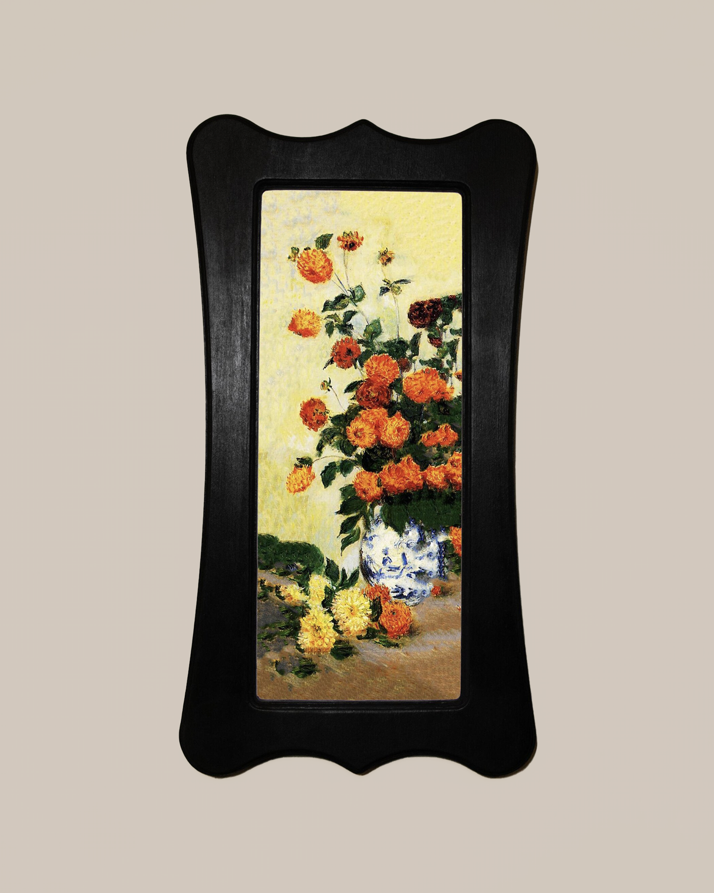 Dahlias Claude Monet Black Art Nouveau Shaped Wooden Framed Classic Art Print 4.75"x9", 7.5"x13.5"