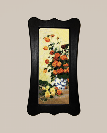 Dahlias Claude Monet Black Art Nouveau Shaped Wooden Framed Classic Art Print 4.75"x9", 7.5"x13.5"