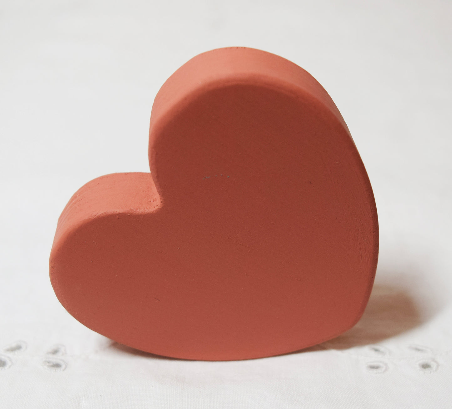 Coral Pink Wooden Love Heart Shelf Sitter Ornament 3"x3", 2"x2"