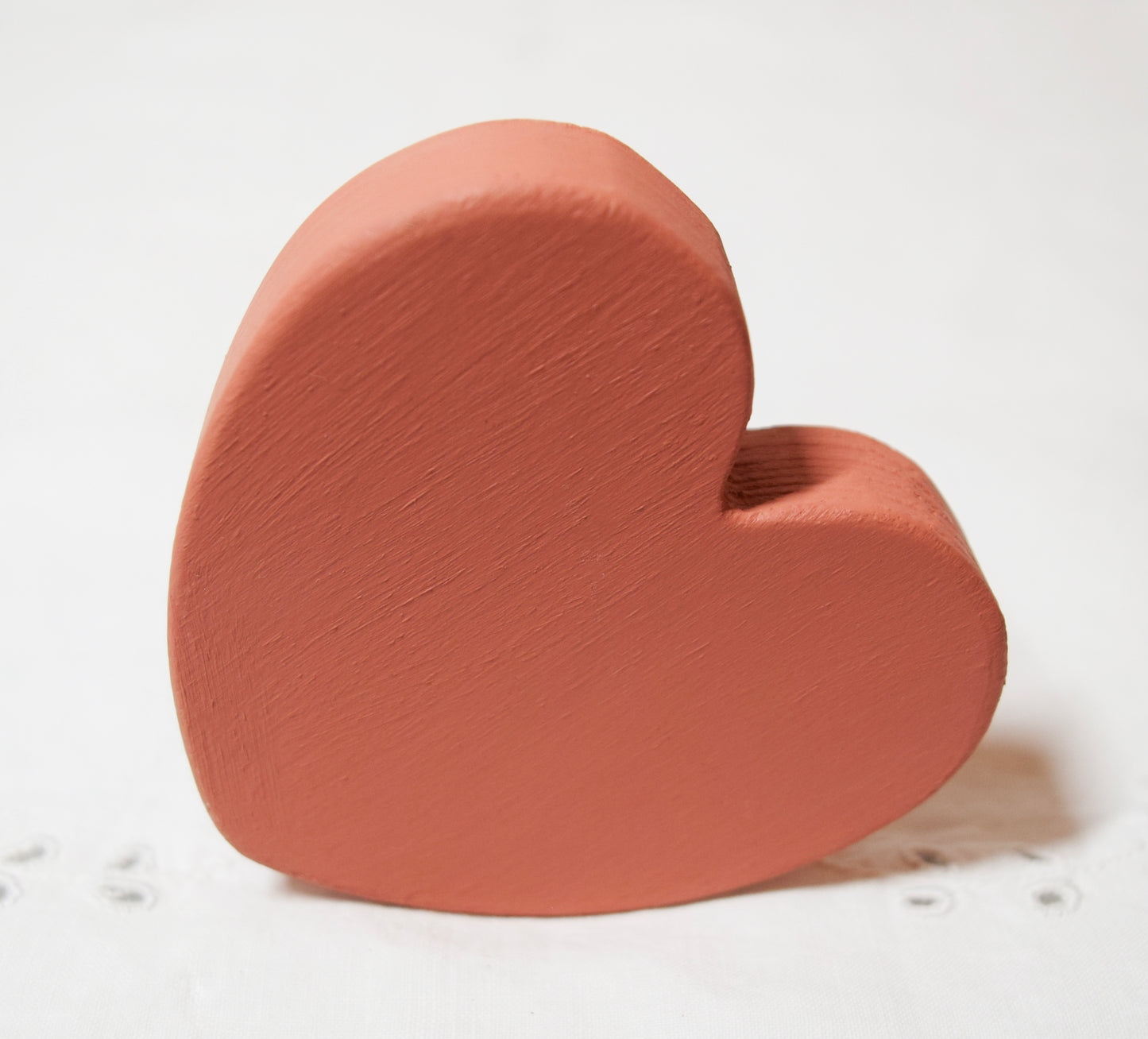 Coral Pink Wooden Love Heart Shelf Sitter Ornament 3"x3", 2"x2"