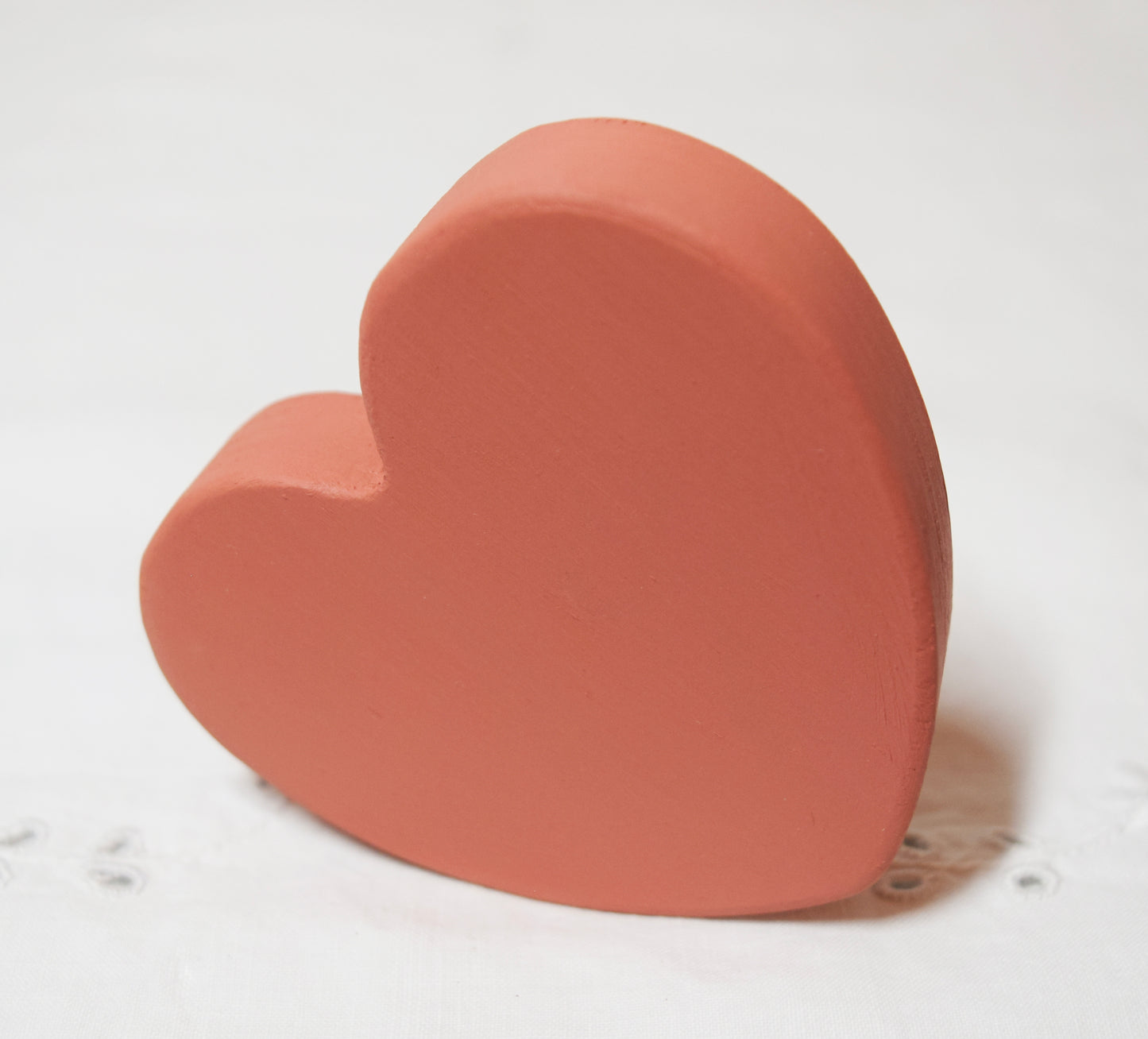 Coral Pink Wooden Love Heart Shelf Sitter Ornament 3"x3", 2"x2"