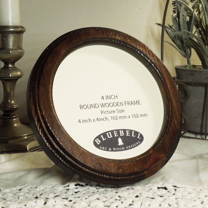 Dark Oak Round Shaped Wooden Photo Frame 8”x8”, 7”x7”, 6"x6", 5"x5", 4"x4", 3"x3", 2.5"x2.5"