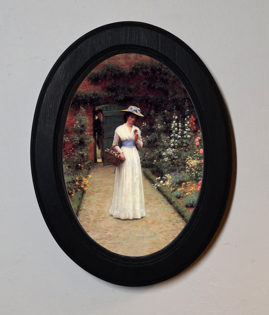 Edmund Blair Leighton In The Garden 4" x 6" Oval Wooden Framed Classic Art Print