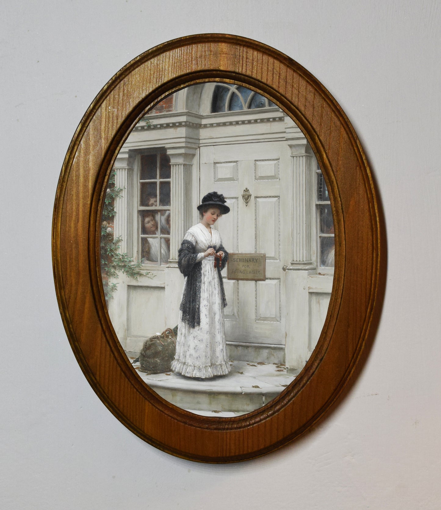 Edmund Blair Leighton - The New Governess 4" x 6" Oval Wooden Framed Classic Art Print