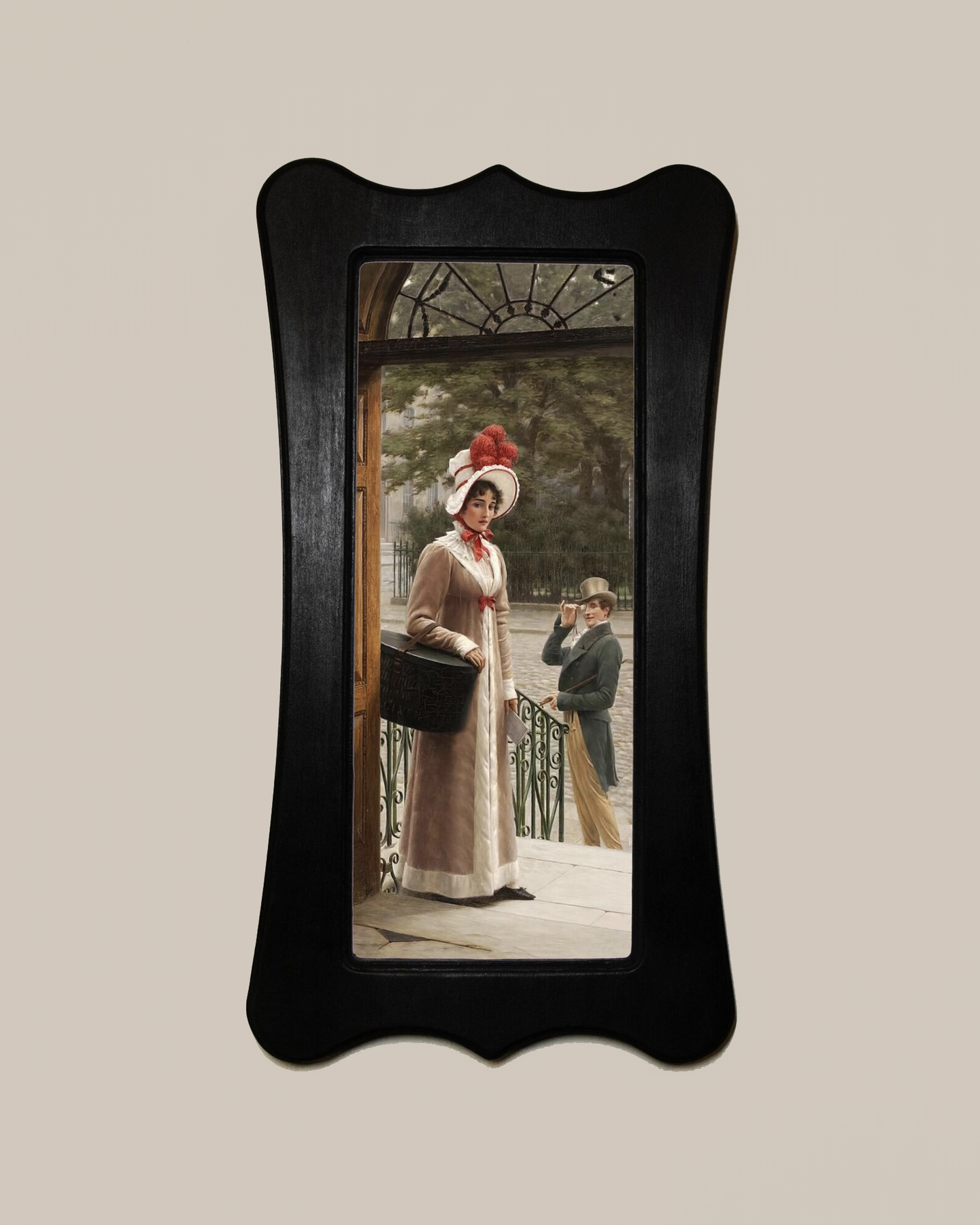 Delivering The New Hat Edmund Blair Leighton Black Art Nouveau Shaped Wooden Framed Classic Art Print 4.75"x9", 7.5"x13.5"