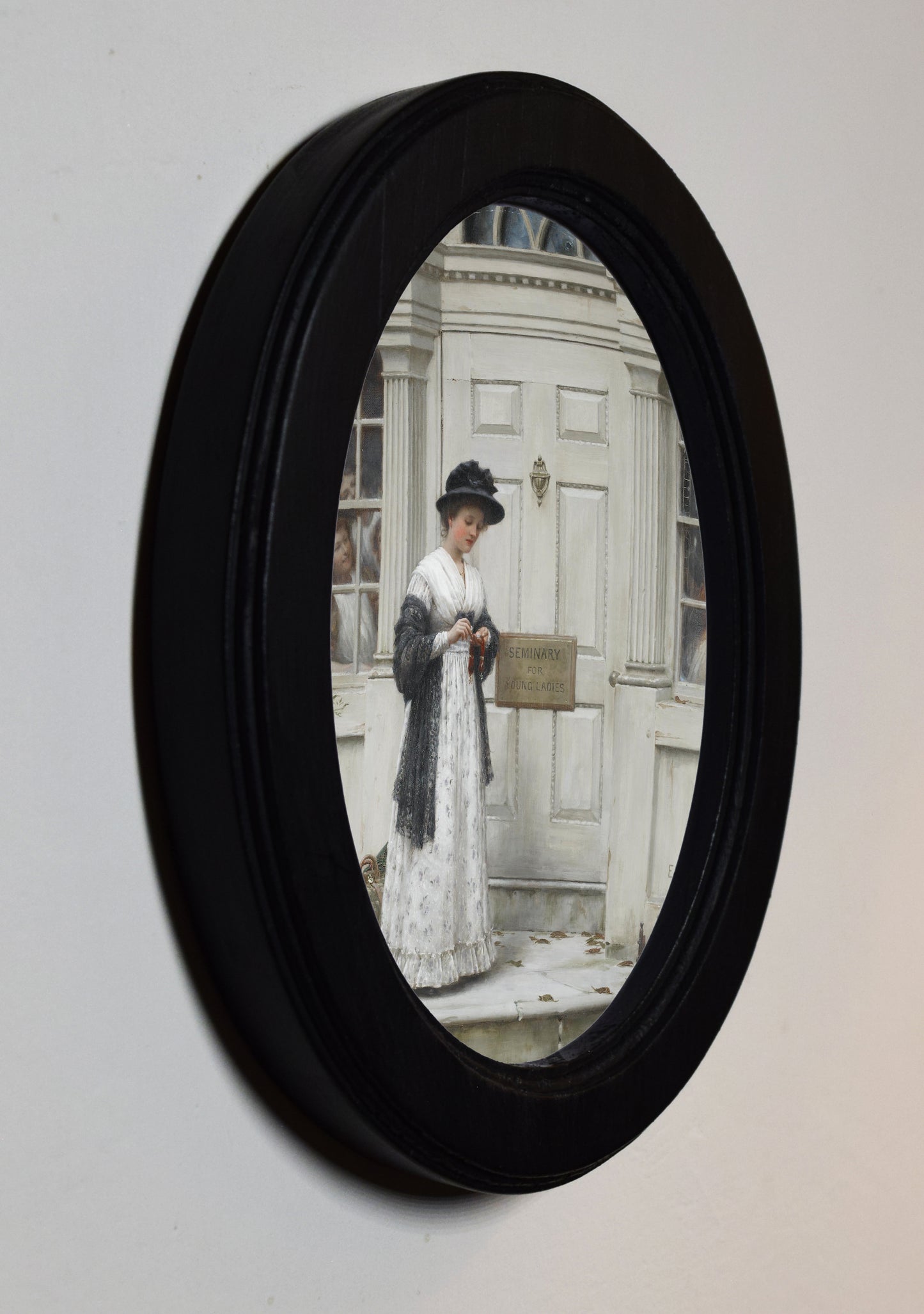 Edmund Blair Leighton - The New Governess 4" x 6" Oval Wooden Framed Classic Art Print