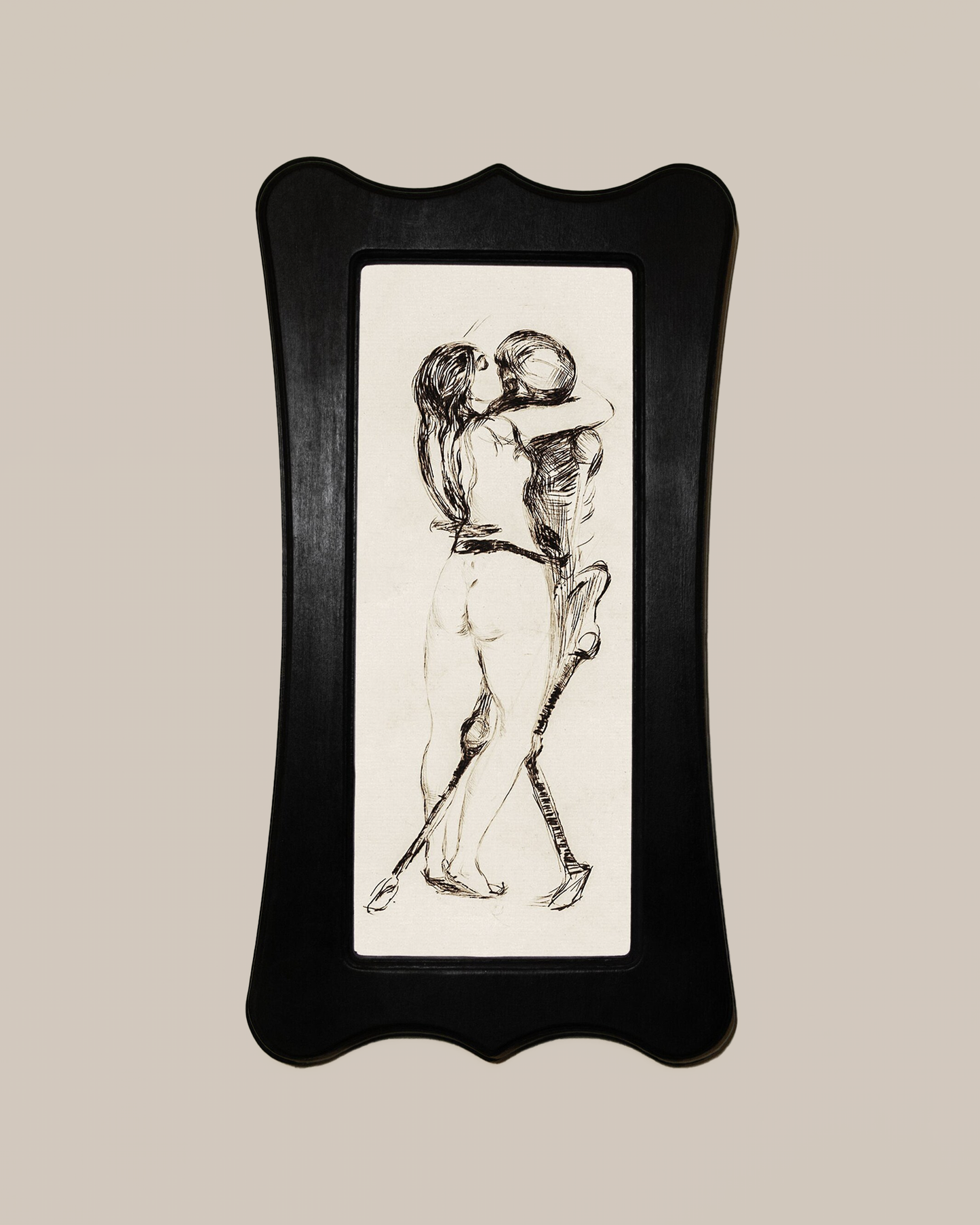 Death And The Woman Edvard Munch Black Art Nouveau Shaped Wooden Framed Classic Art Print 4.75"x9", 7.5"x13.5"