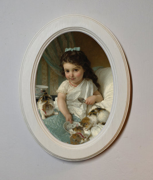 Émile Munier The Morning Meal 4" x 6" Oval Wooden Framed Classic Art Print