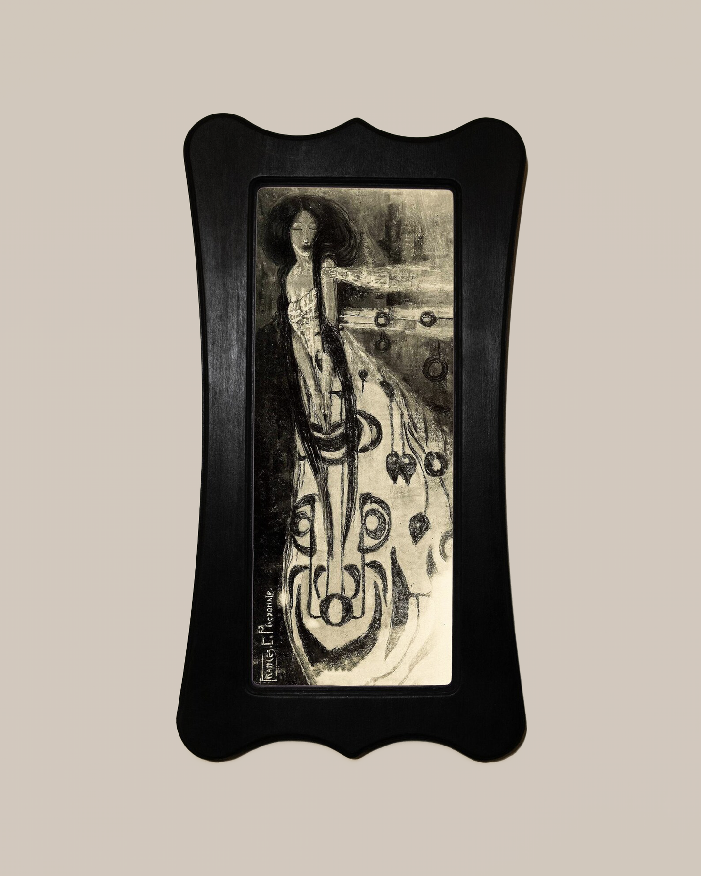 The Sleeping Princess Frances MacDonald Black Art Nouveau Shaped Wooden Framed Classic Art Print 4.75"x9", 7.5"x13.5"