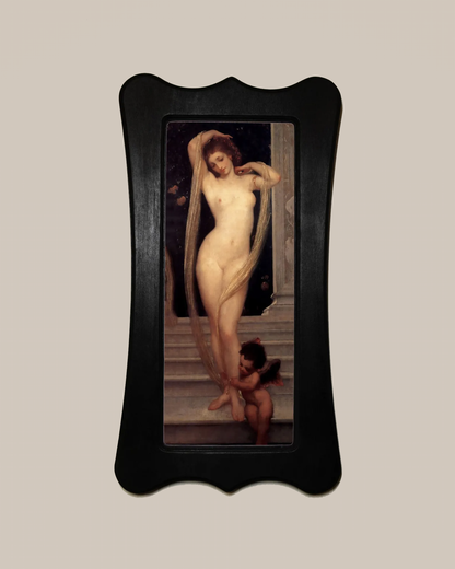 A Bather Frederic Leighton Black Art Nouveau Shaped Wooden Framed Classic Art Print 4.75"x9", 7.5"x13.5"