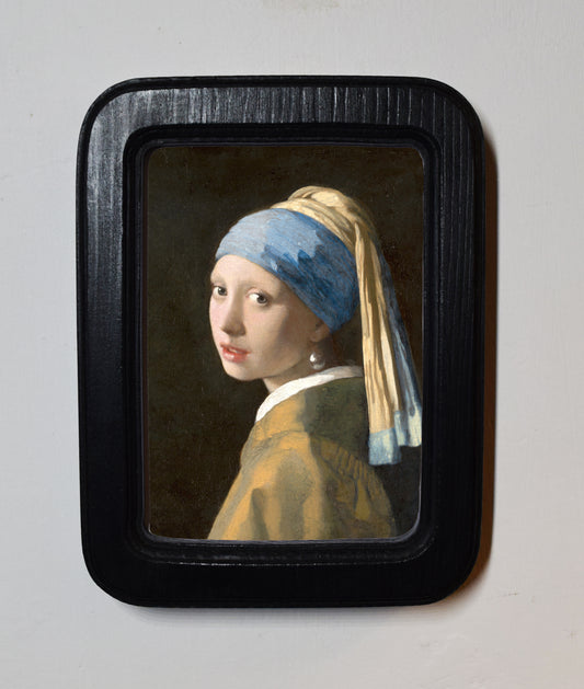 Girl With A Pearl Earring Johannes Vermeer c. 1665 4" x 6" Rectangle Roman Edged Wooden Framed Classic Art Print