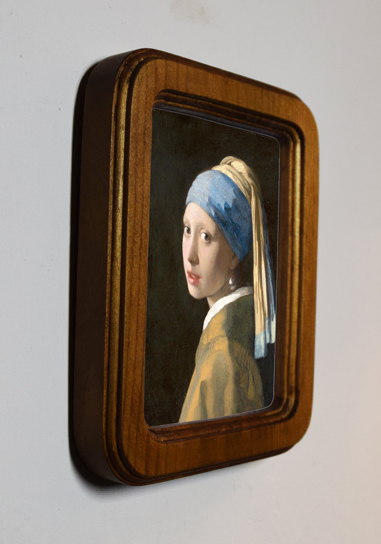 Girl With A Pearl Earring Johannes Vermeer c. 1665 4" x 6" Rectangle Roman Edged Wooden Framed Classic Art Print