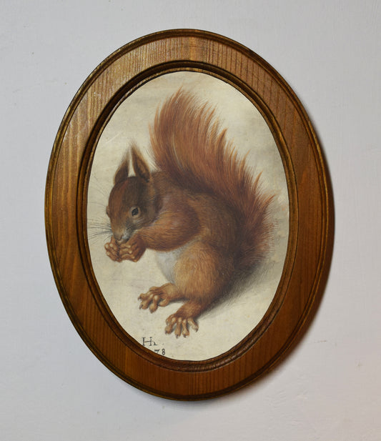 Hans Hoffmann Red Squirrel 4" x 6" Oval Wooden Framed Classic Art Print