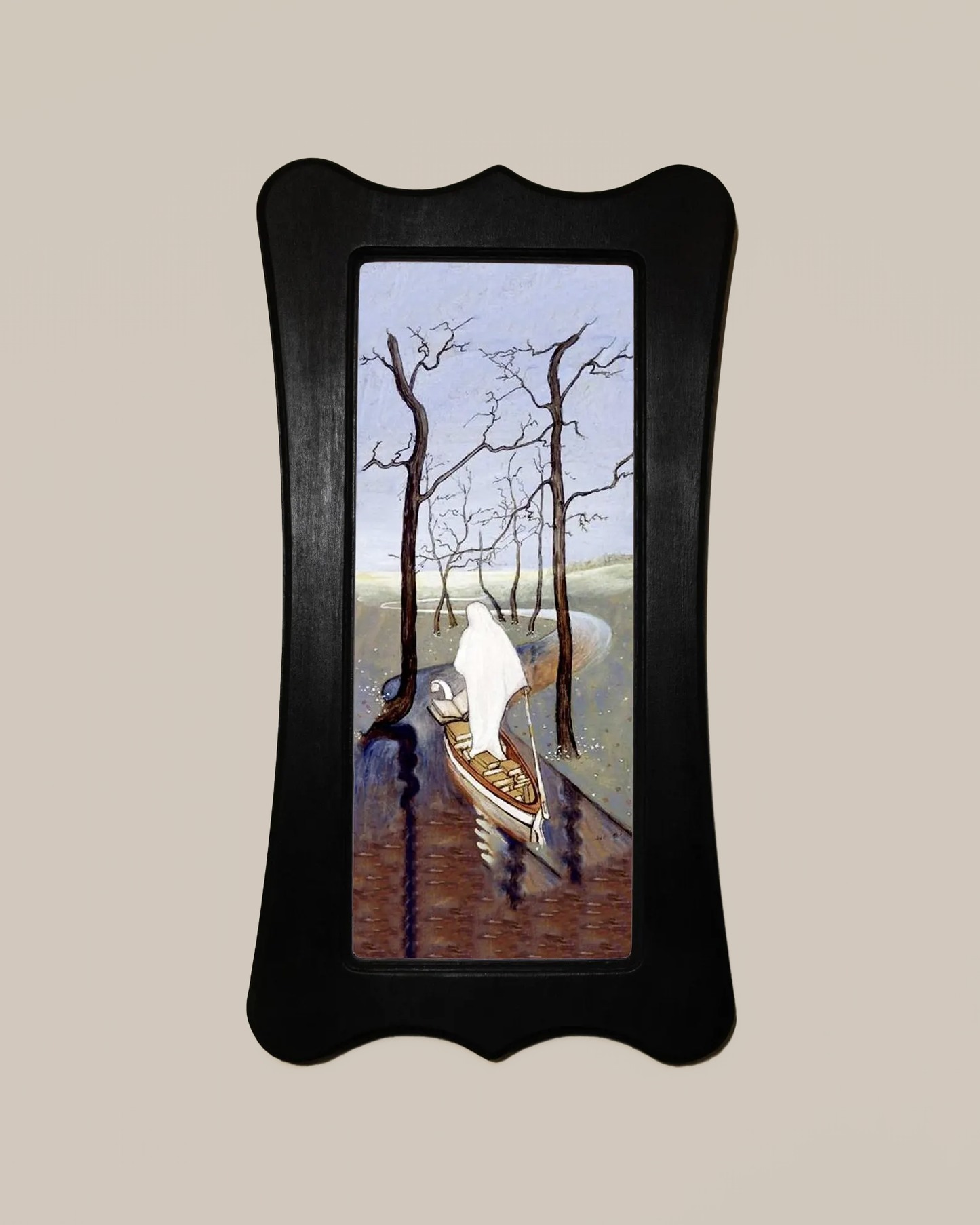 On The Stream Of Life Hugo Simberg Black Art Nouveau Shaped Wooden Framed Classic Art Print 4.75"x9", 7.5"x13.5"