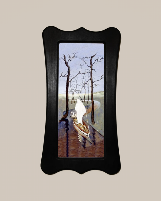 On The Stream Of Life Hugo Simberg Black Art Nouveau Shaped Wooden Framed Classic Art Print 4.75"x9", 7.5"x13.5"