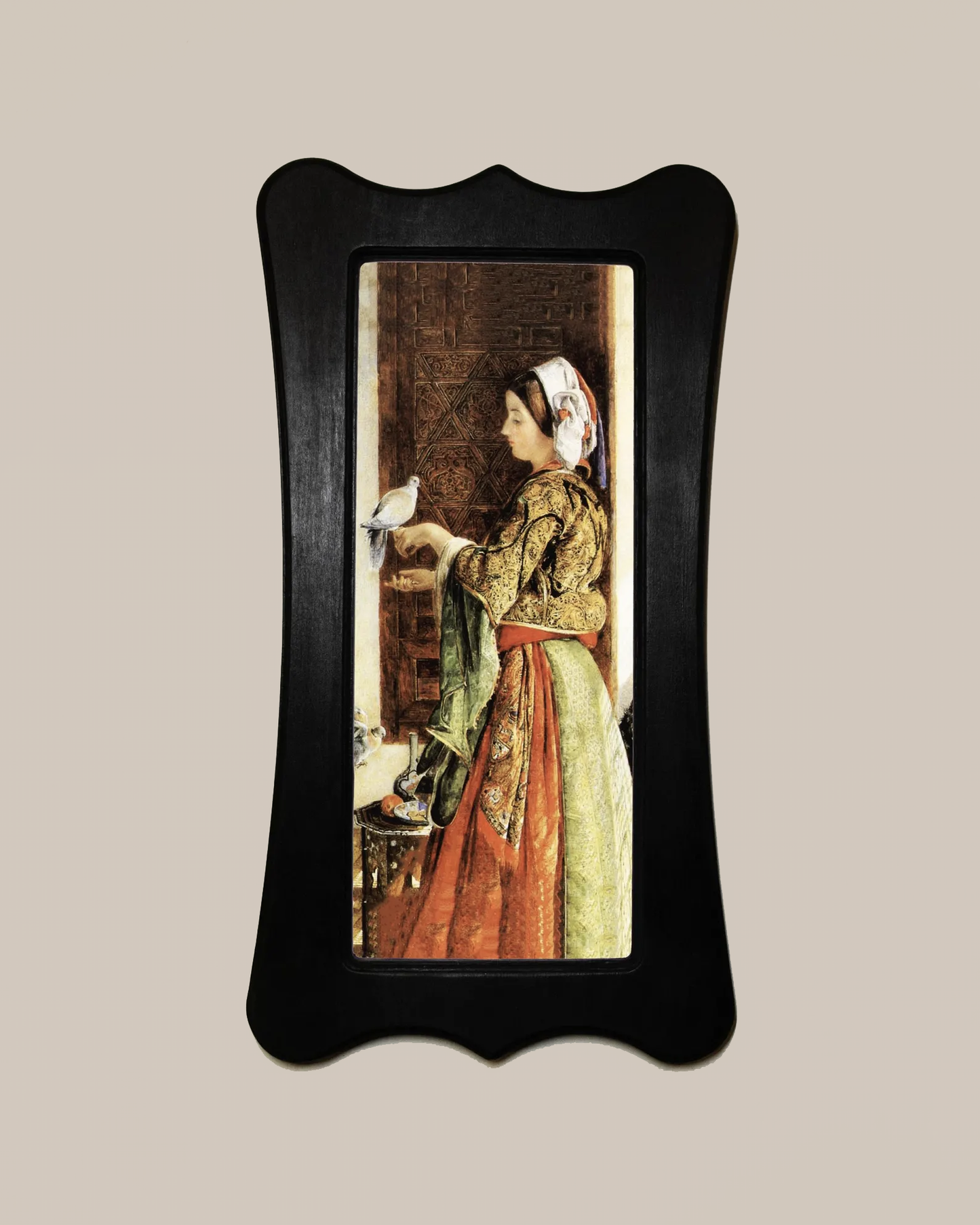 The Dove John Frederick Lewis Black Art Nouveau Shaped Wooden Framed Classic Art Print 4.75"x9", 7.5"x13.5"