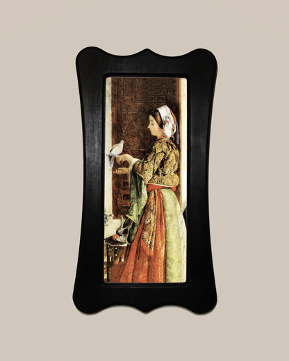 The Dove John Frederick Lewis Black Art Nouveau Shaped Wooden Framed Classic Art Print 4.75"x9", 7.5"x13.5"