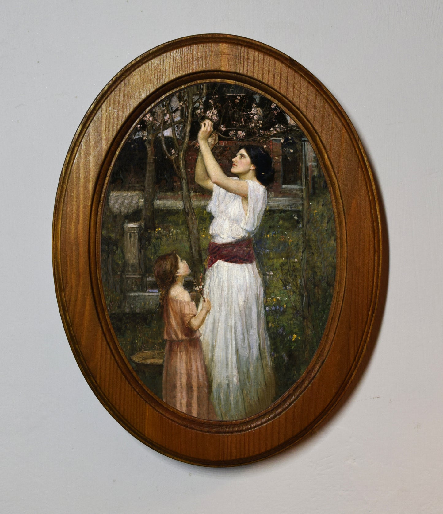 John William Waterhouse Gathering Almond Blossoms 1916 4" x 6" Oval Wooden Framed Classic Art Print