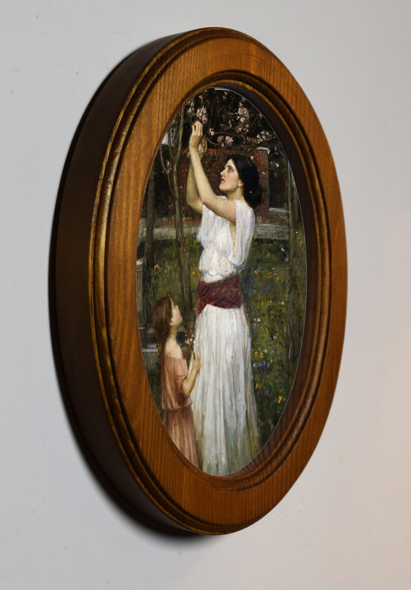 John William Waterhouse Gathering Almond Blossoms 1916 4" x 6" Oval Wooden Framed Classic Art Print