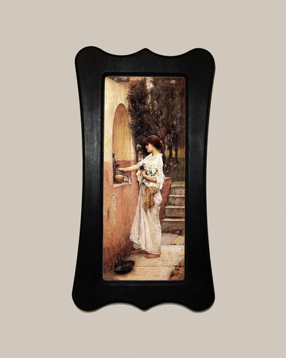 A Roman Offering John William Waterhouse Black Art Nouveau Shaped Wooden Framed Classic Art Print 4.75"x9", 7.5"x13.5"
