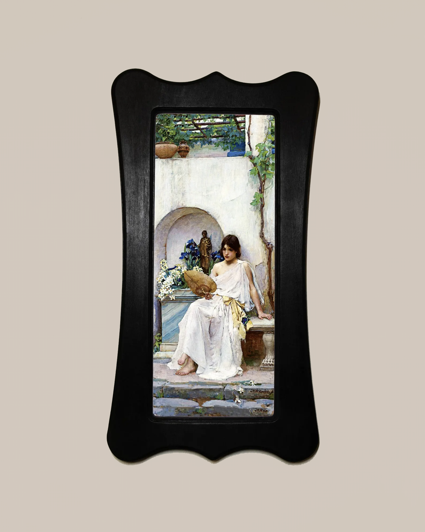 Flora John William Waterhouse Black Art Nouveau Shaped Wooden Framed Classic Art Print 4.75"x9", 7.5"x13.5"