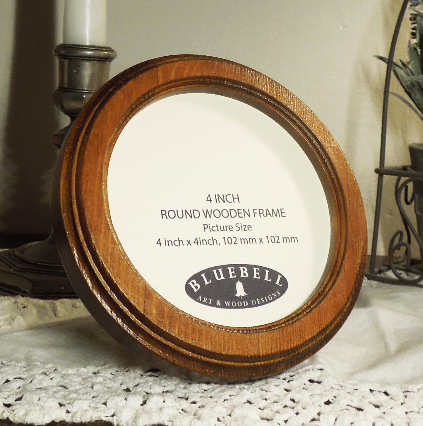 Light Oak 4" x 4" Round Roman Edged Handmade Wooden Photo Picture Frame