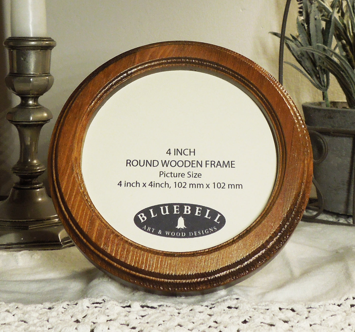 Light Oak 4" x 4" Round Roman Edged Handmade Wooden Photo Picture Frame