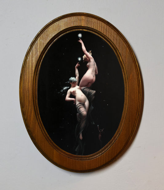 Luis Ricardo Falero Moonlit Beauties 4" x 6" Oval Wooden Framed Classic Art Print