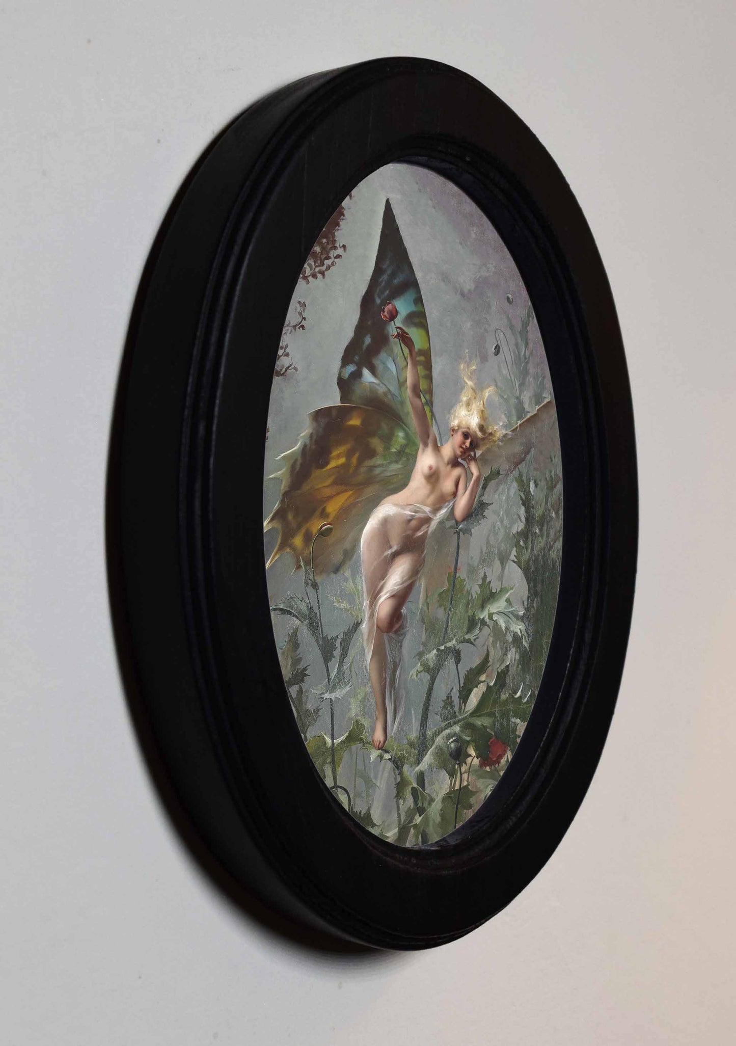 Luis Ricardo Falero The Poppy Fairy 4" x 6" Oval Wooden Framed Classic Art Print