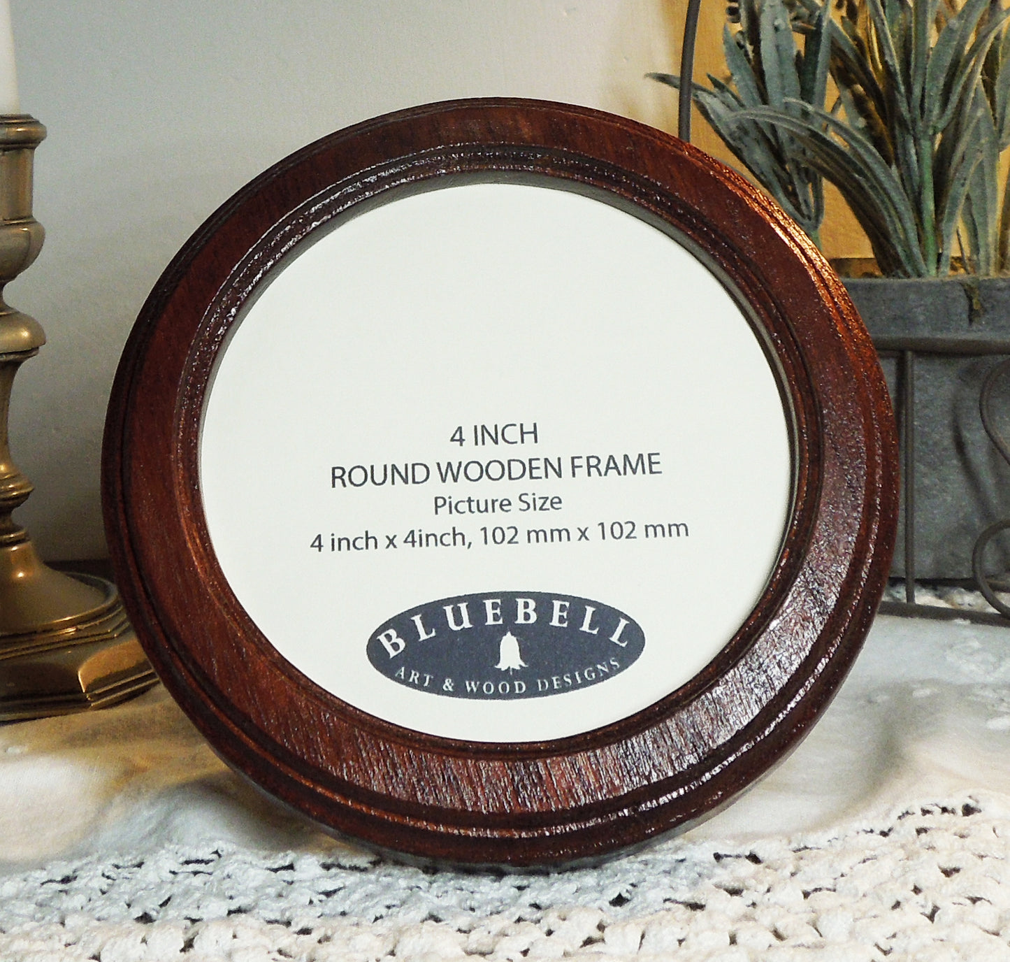 Mahogany 4" x 4" Round Roman Edged Handmade Wooden Photo Picture Frame